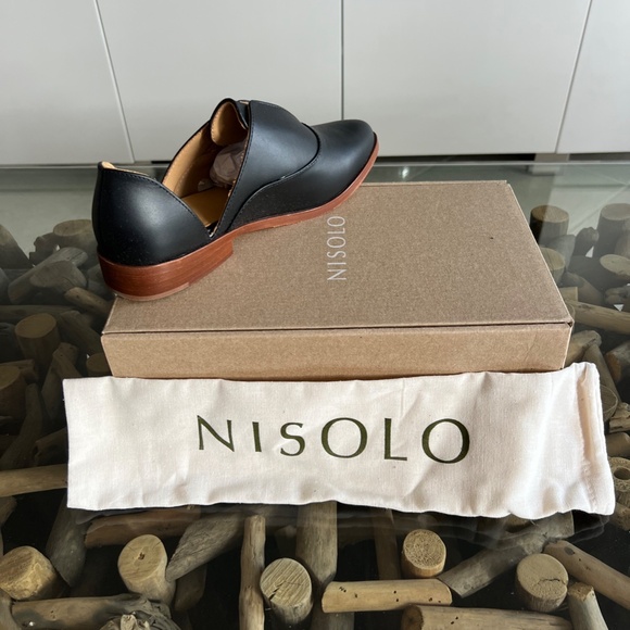 NISOLO Black Leather Emma D'Orsay Oxford Classic Flat Shoes - Picture 14 of 16